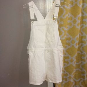 White denim overalls